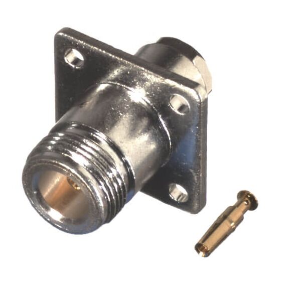 N, FEM, SOLDER CLAMP 4-HOLE PANEL MNT, S,G,T: FOR RG-58/U & RG-142/U, CBL GRP C, C1